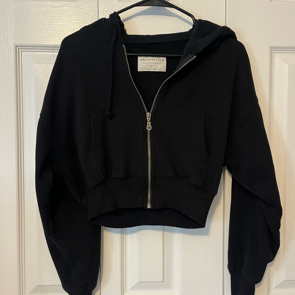 Aeropostale Black Cropped Hoodie Jacket